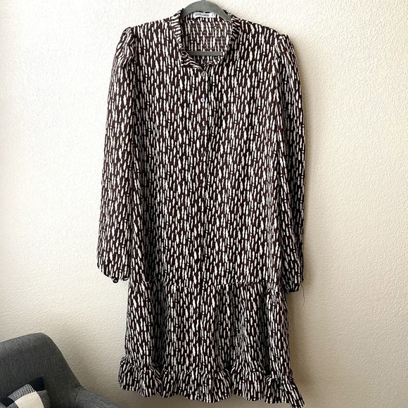 Grace Karin Womens Dress Size XL Printed Long Sleeve Button Front Brown White - Picture 1 of 9